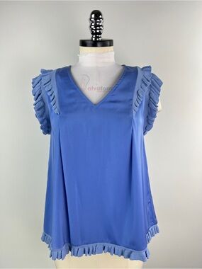 💚 3577. V-Neck Ruffle Sleeve Top in Periwinkle Blue